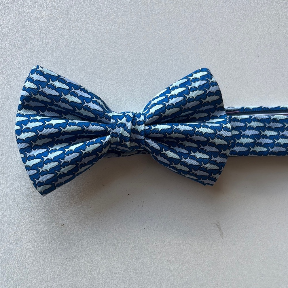Blue Shark Pattern Kids Bow Tie vineyard vines silk derby